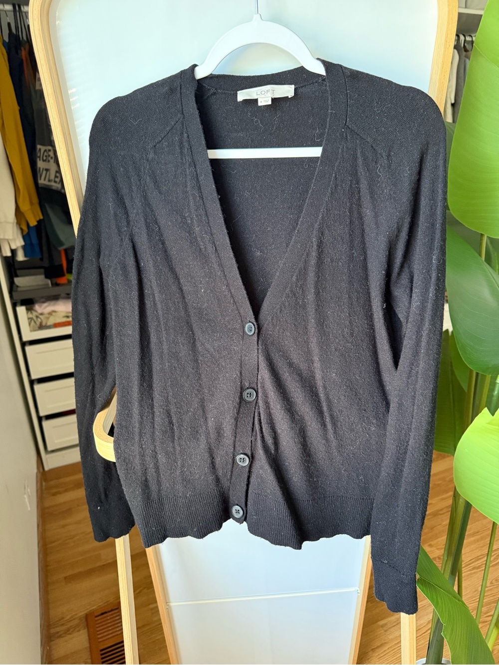 LOFT Black V-Neck Button-Front Cardigan